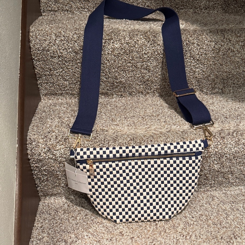 Checkered Navy and White Crossbody Bag